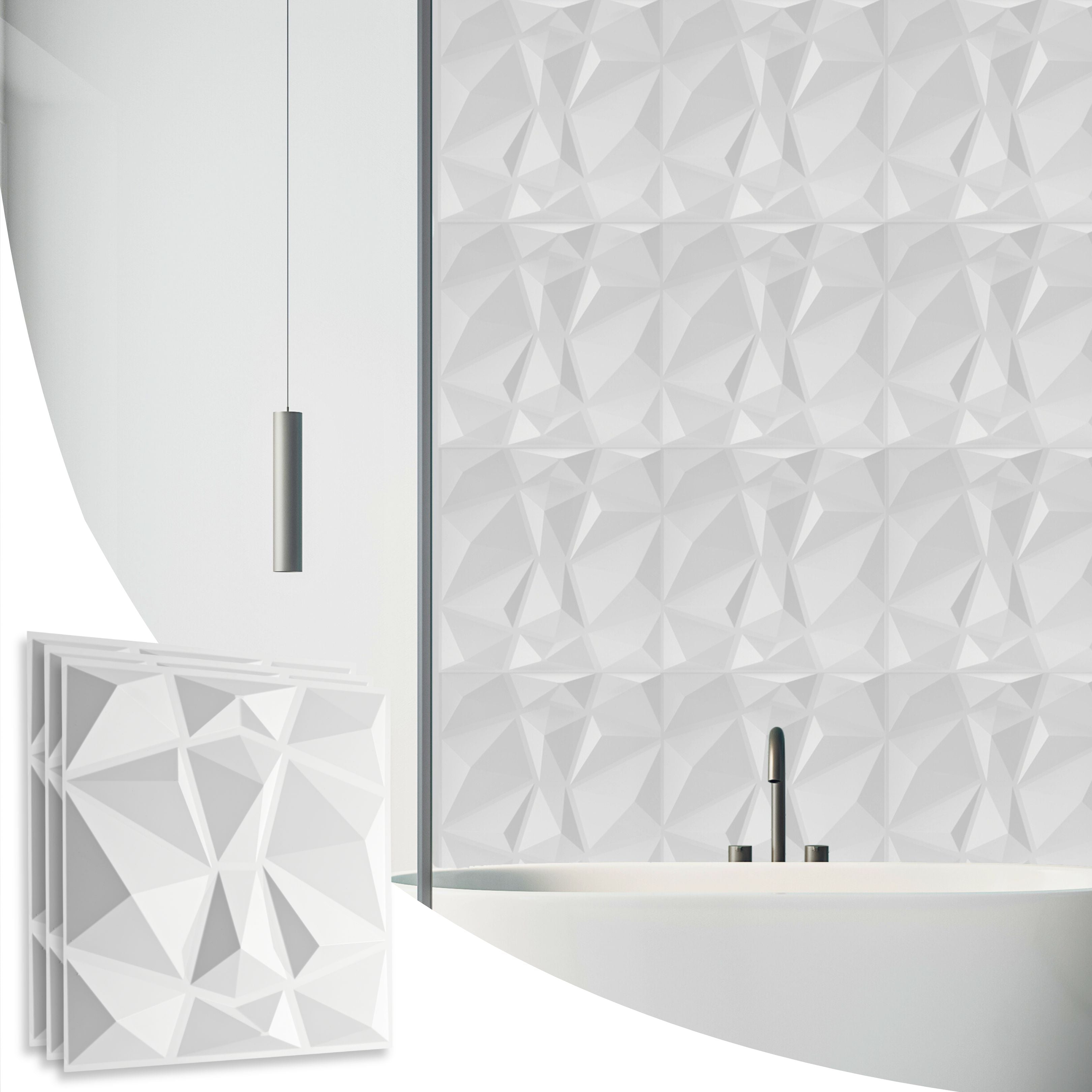 Novecrafto 3D Diamond Design Wall Panels Interior Cladding Panels 50cm x 50cm (6 Sheets) in White | Size: 50 cm x 50 cm