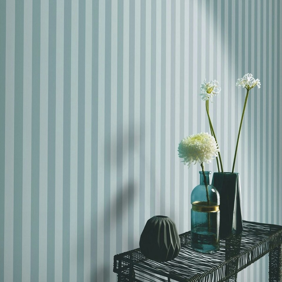 image 1 of Erismann Abode Heritage Stripe Wallpaper - Duck Egg/Blue - 10m x 53cm Blue
