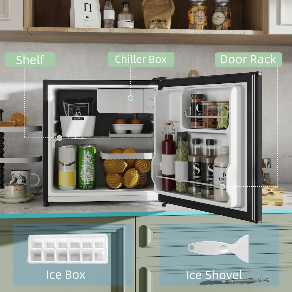 image 1 of HOMCOM 46L Counter Top Fridge with Chiller Box Mini Fridge for Bedrooms Black