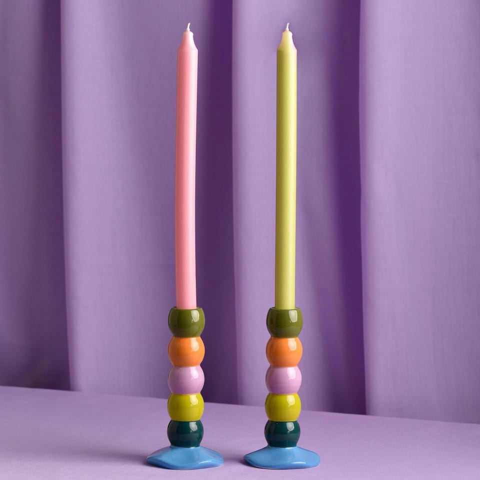 image 1 of Raspberry Blossom Set of 2 Candle Stick Holders | Multi