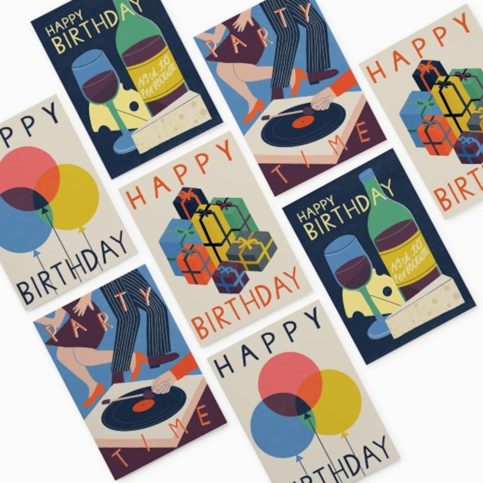 image 1 of Contemporary Birthday Card Pack by Laura Darrington – Box of 8 (4 Designs)