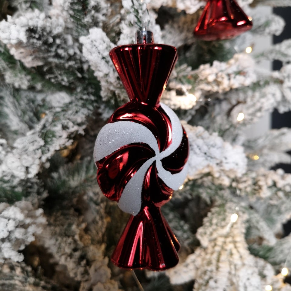 image 1 of Pack of 5 15cm Red & White Candy Stripe Sweet Shatterproof Christmas Decoration