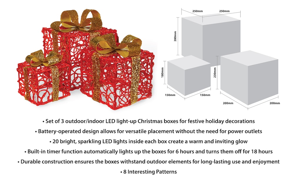 image 1 of Set of 3 LED Outdoor Christmas Presents, Inc Timer
