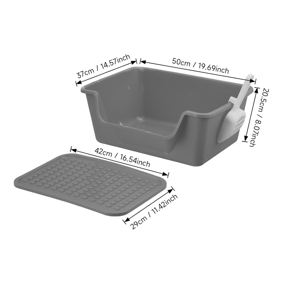 image 1 of Living and Home Open Top Cat Litter Box with Cat Litter Mat | Grey