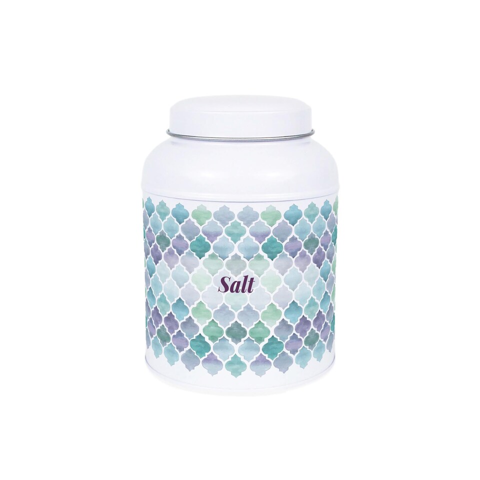image 1 of Arabesque Tile Salt & Peppercorn Canisters - Small Kitchen Seasoning Jars