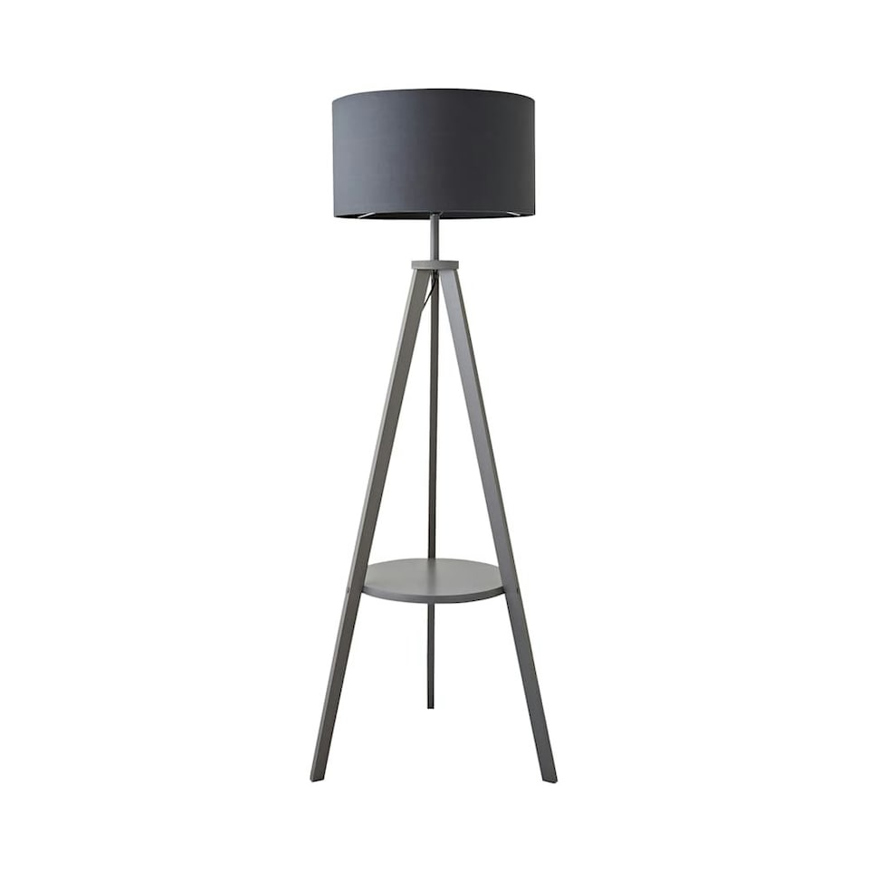 image 1 of ValueLights Morrigan Charcoal Shade Grey Wood Tripod Floor Lamp | Grey