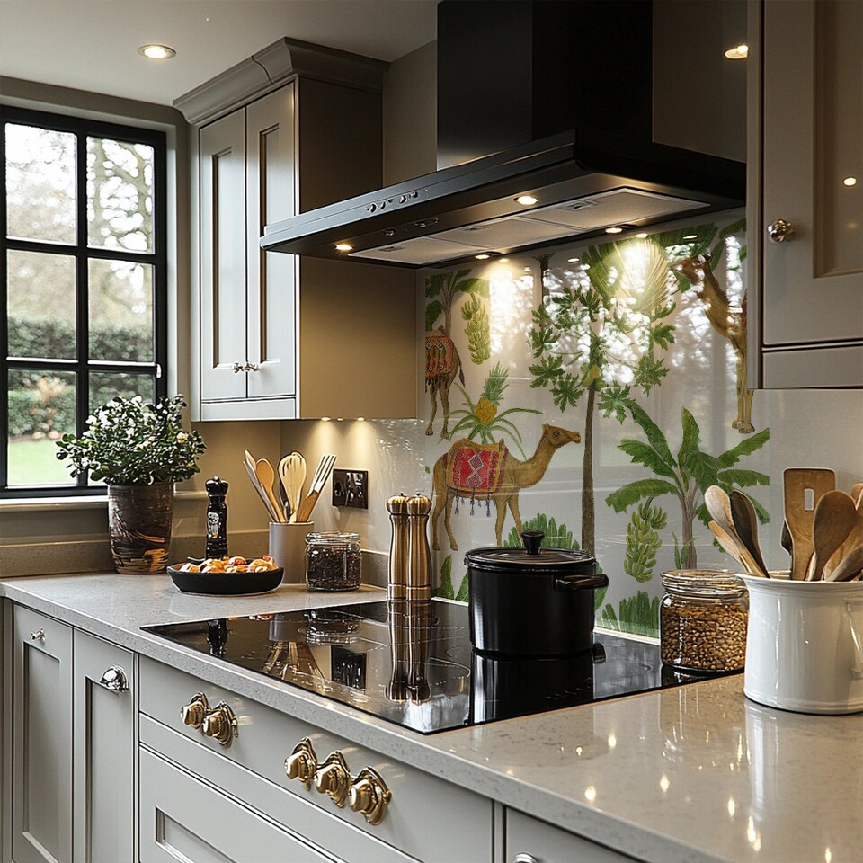 image 1 of Camels & Palm Trees Splash Back | White