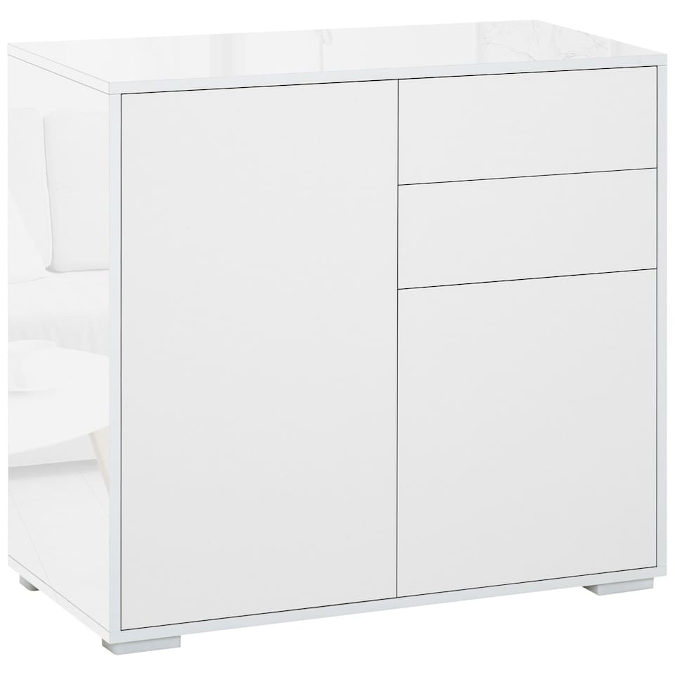 image 1 of HOMCOM High Gloss Frame Sideboard, Side Cabinet, Push-Open Design with 2 Drawer for Living Room, Bedroom, White