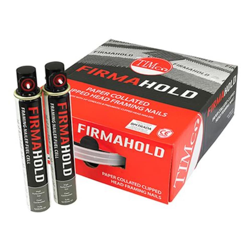 Timco - FirmaHold Collated Clipped Head Nails & Fuel Cells - Trade Pack - Plain Shank - Hot Dipped Galvanised (Size 3.1 x 90/2CFC - 2200 Pieces)