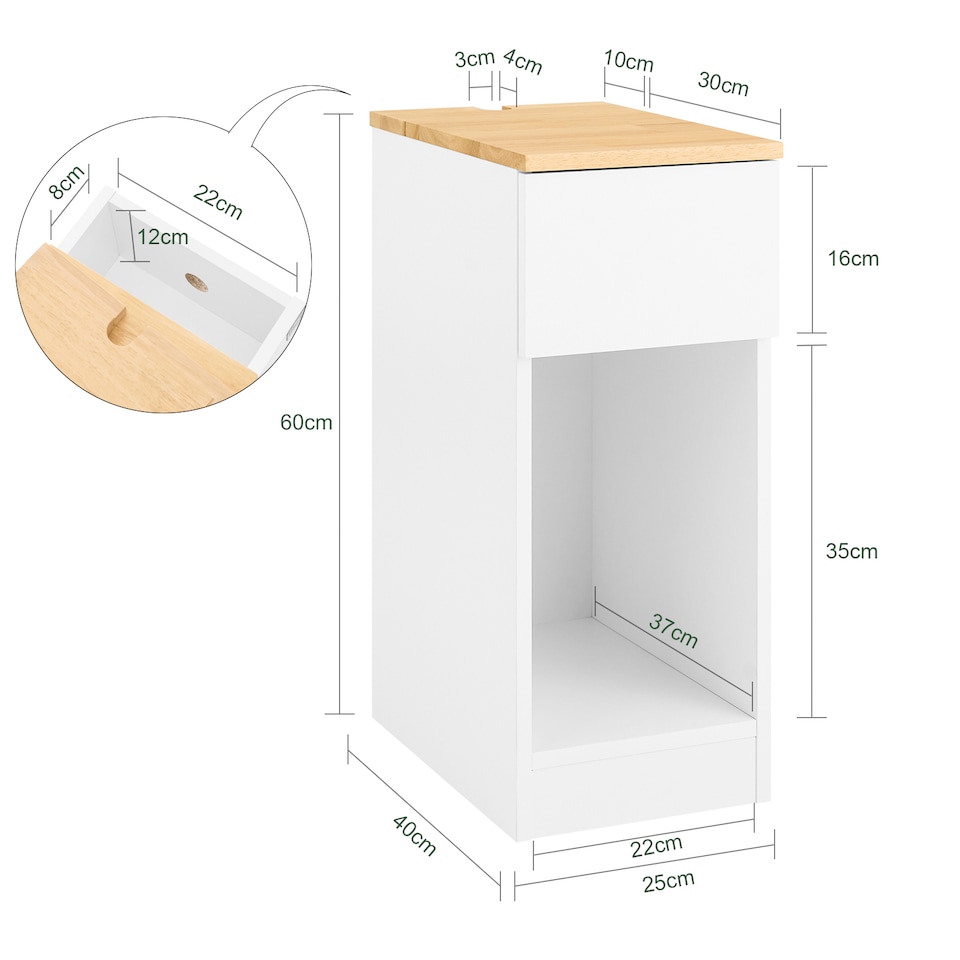 image 1 of SoBuy FBT111-WN Slim Bedside Table Bedside Cabinet Narrow Side Table Nightstand with Drawer and Shelf for Bedroom