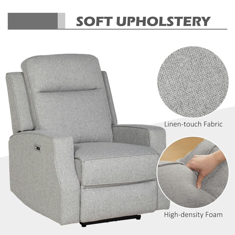 image 1 of HOMCOM Electric Armchair, Fabric Recliner Chair with USB Port, Grey
