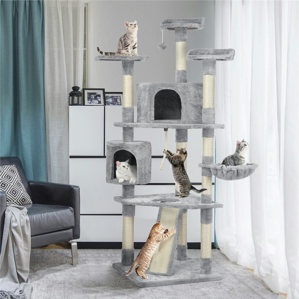 image 1 of Yaheetech 200 cm Multilevel Cat Tree with Condos Light Grey