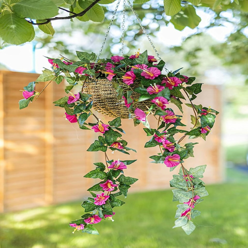 image 1 of Marco Paul Artificial Faux Floral Hanging Basket