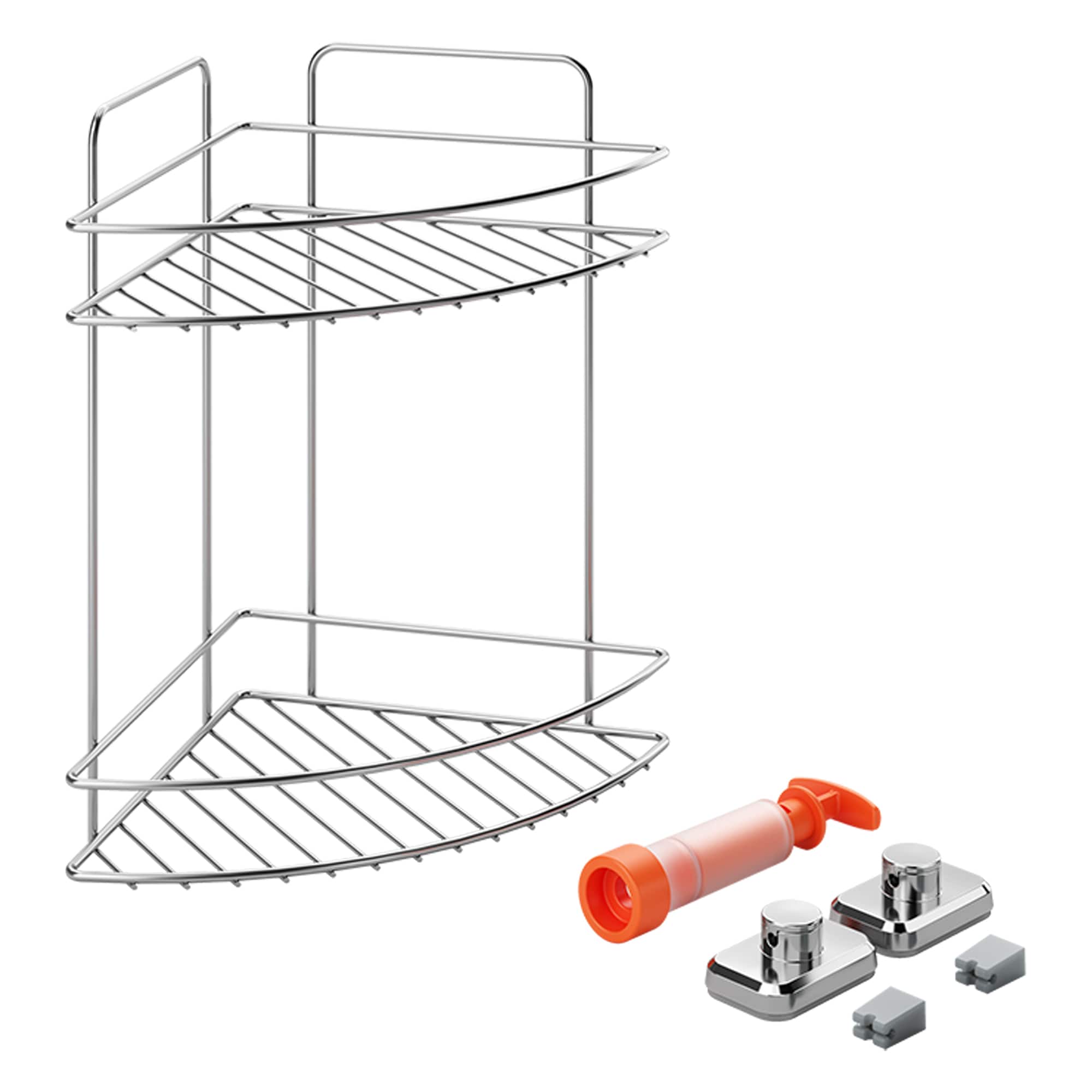 Metaltex 2-Tier Corner Bathroom Shelf with Vacuum in Silver