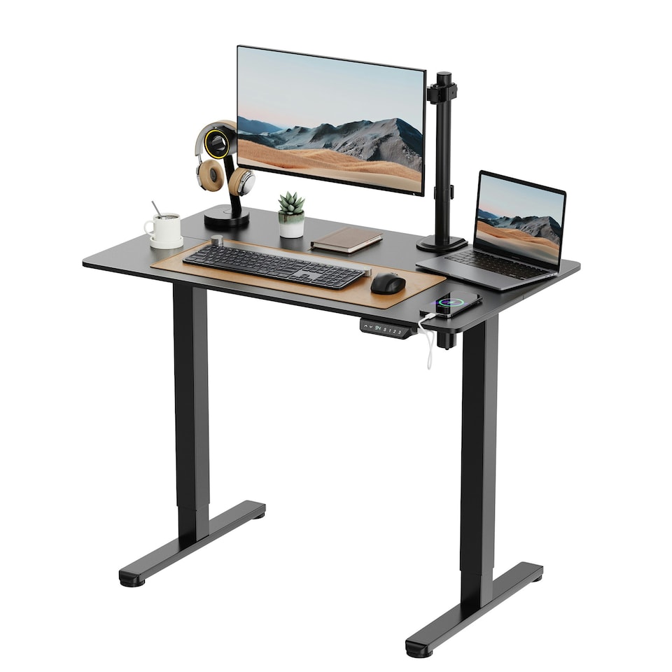 image 1 of VonHaus Adjustable Electric Standing Desk with USB-C charging, Black