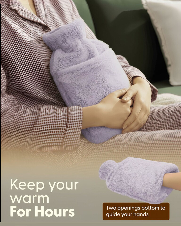 image 1 of Keplin Fluffy Faux Fur Hot Water Bottle 2 Litre with Hand Warming Cover