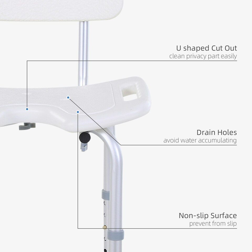 image 1 of HOMCOM Adjustable Aluminum Shower Bath Stool Spa Chair w/ Non-Slip Feet, Handle