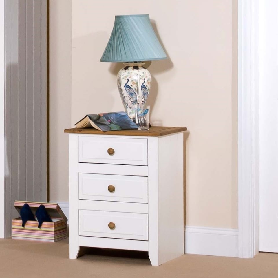 image 1 of Capri White 3 Drawer Pine Nightstand - Country House Style Bedside Cabinet | White | White | One Size | 1