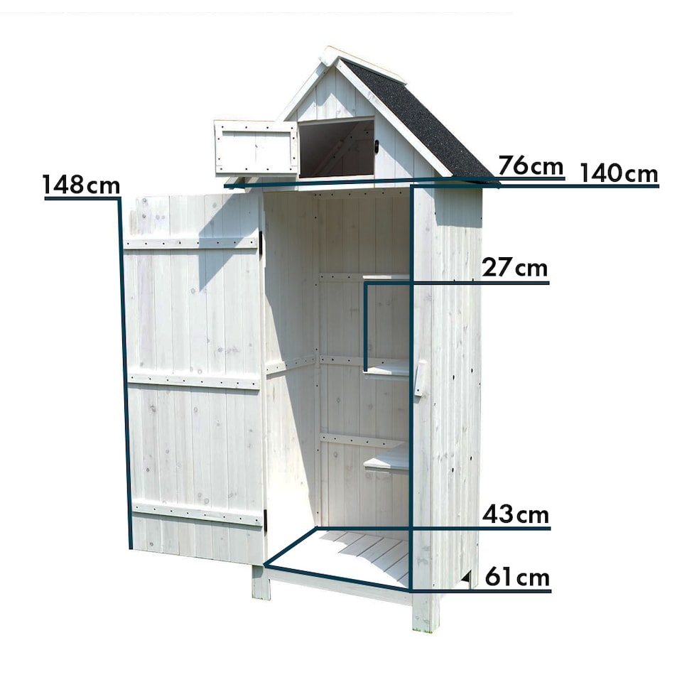 image 1 of JSH Bideford Tall 180cm Wooden Garden Storage Shed Unit with Pitched Roof - White