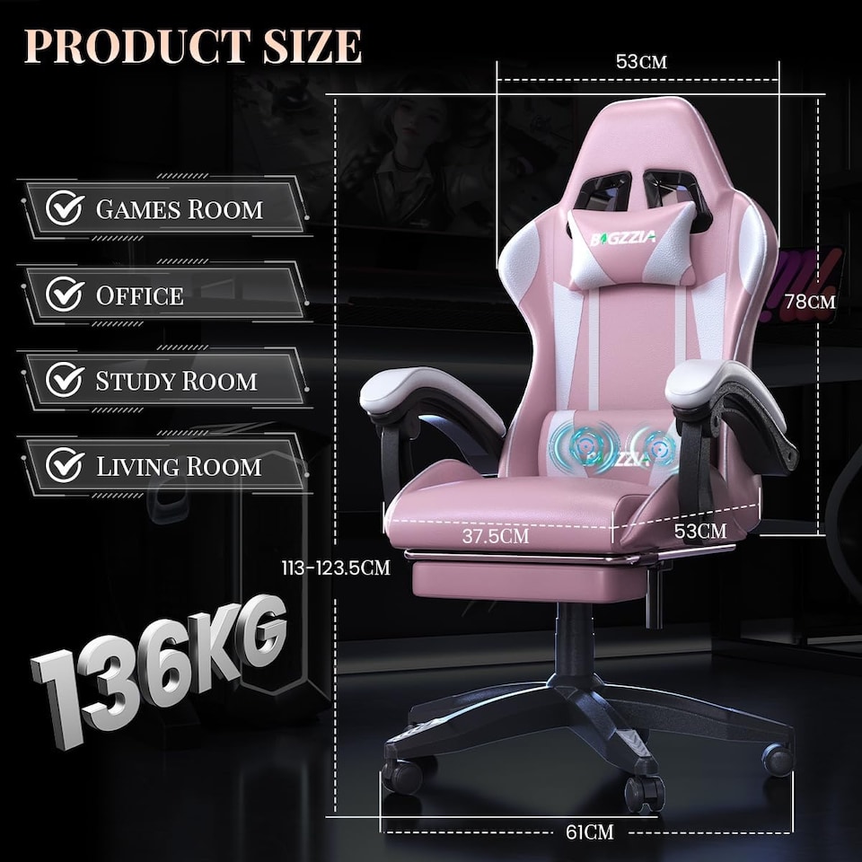image 1 of Rattantree Ergonomic Gaming Chair Massage Lumbar Footrest Leather Swivel 150 Kg Capacity