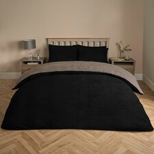 OHS Luxury Teddy Fleece Reversible Duvet Cover and Pillowcase Bedding Set Multi | Black/Natural | King