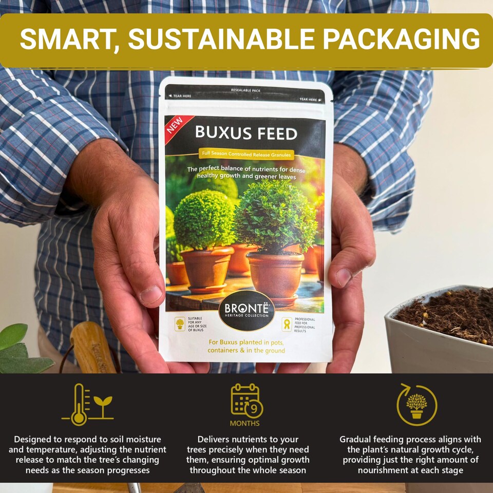 image 1 of Buxus Feed Controlled-Release Fertiliser Plant Food Box Hedges & Topiary Easy-Apply Granules for Dense Healthy Growth 120g Pouch