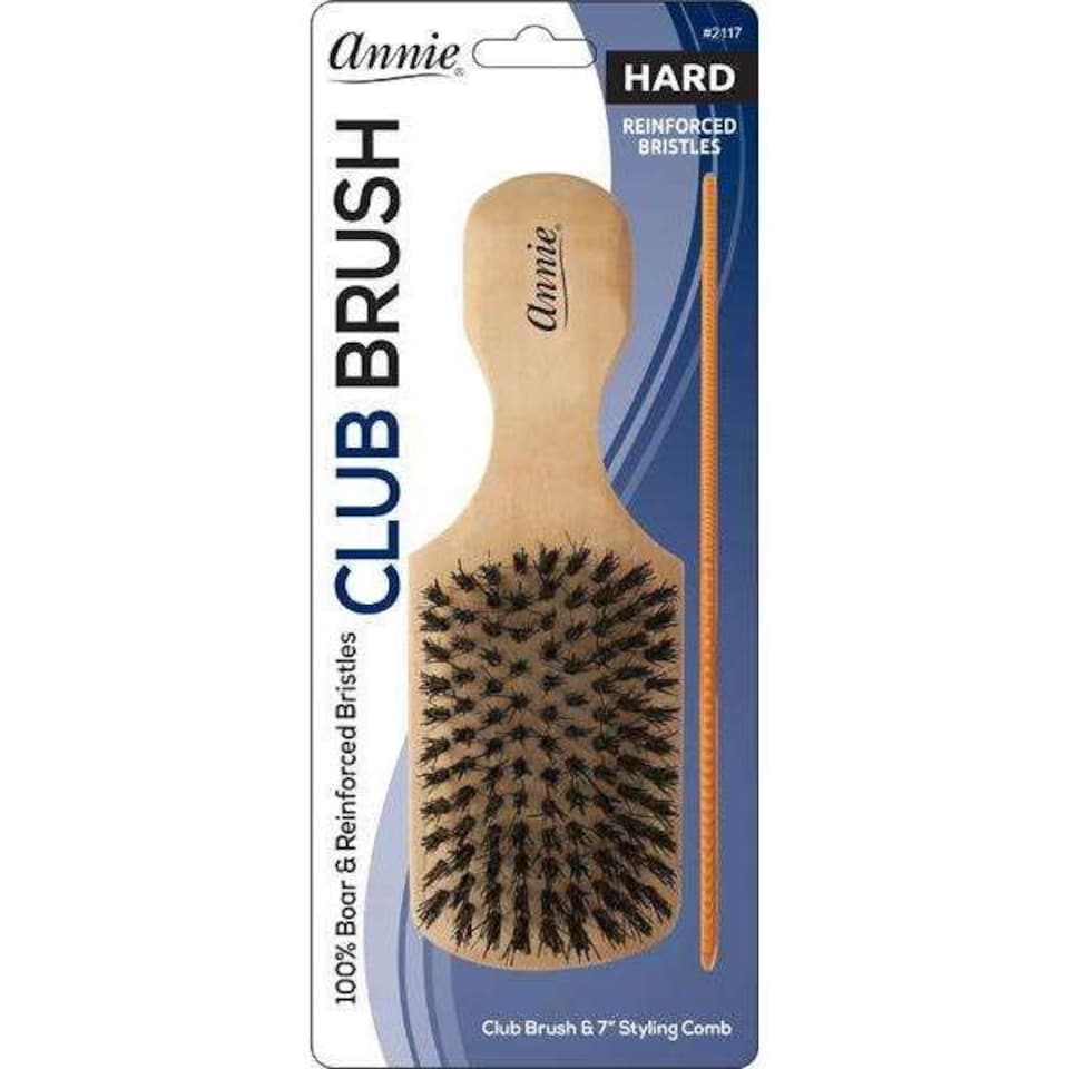 image 1 of Annie Hard Wood Club Boar Bristle Brush With Comb 7In 2117