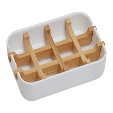 Interiors by Premier White Soap Tray, Eco Soap Dish With Bamboo Insert, Biodegradable Rectangular Soap Holder With Drainage
