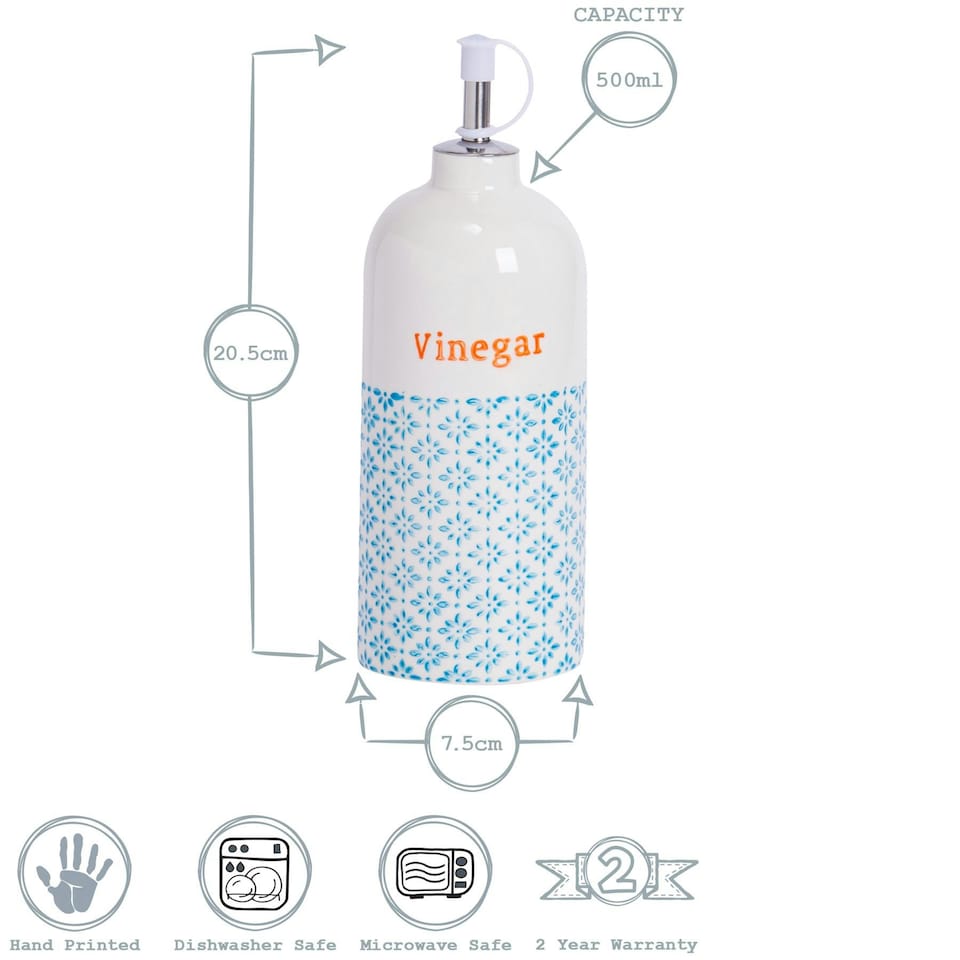 image 1 of Nicola Spring Hand-Printed Vinegar Pourer Bottle - 500ml - Blue