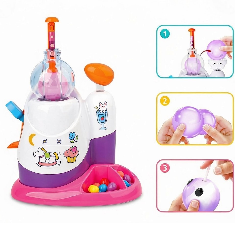 image 1 of Balloon Inflator DIY Squishy Making Kit for Kids Glow in the Dark Kawaii Squishy Toy Set with Balloons Stickers and Accessories (Pink)