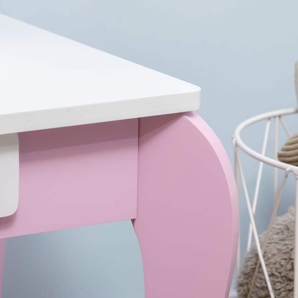 image 1 of ZONEKIZ Kids Dressing Table Set, Kids Vanity Set w/ Drawer - Pink Pink | White