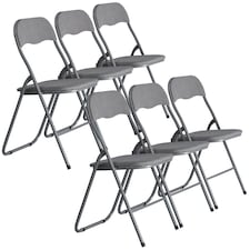 6 Pc Folding Lightweight Chair Set Portable Metal Frame PVC Velvet Ribcord Seats | Multi | Dark Grey Ribcord