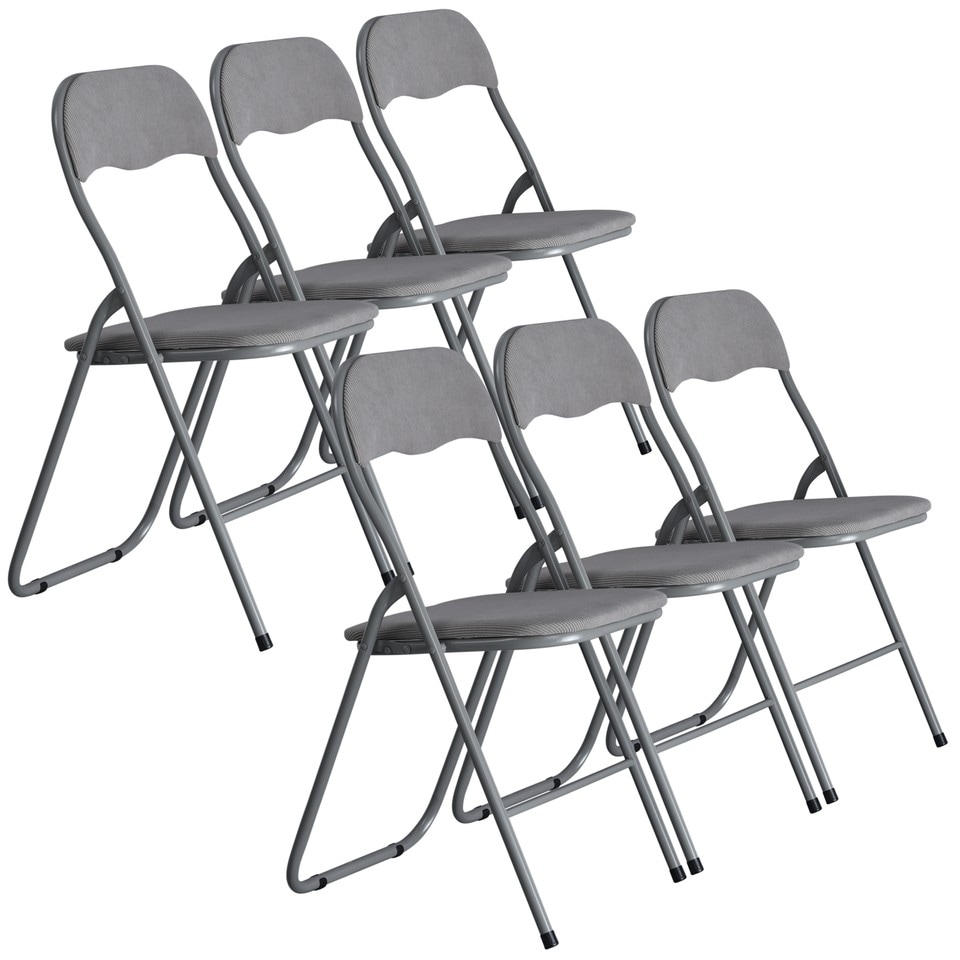 image 1 of 6 Pc Folding Lightweight Chair Set Portable Metal Frame PVC Velvet Ribcord Seats | Multi | Dark Grey Ribcord