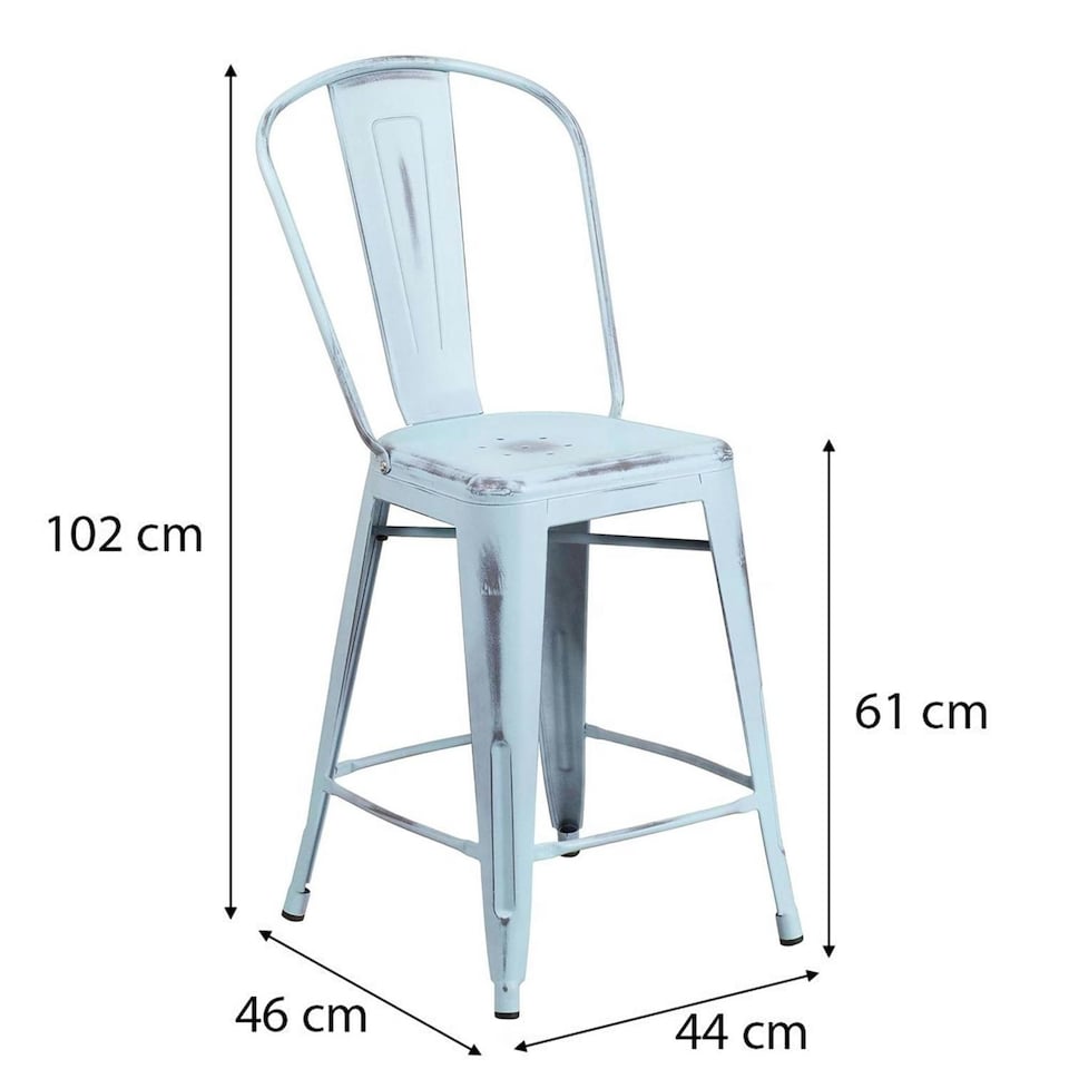 image 1 of Blake 24" Industrial Style Bar Stool Chair, Pale Blue - Set of 4 - Modern Metal Counter Height Blue