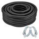 image 1 of SPARES2GO Corrugated Flexible Garden Fish Pond Marine Boat Hose Tube Pipe + 2 Clamp Clips (15m Length x 32mm Diameter) | Black