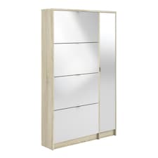 Shoes Shoe Cabinet 4 Flip Down Doors and 2 layers 1 Mirror Door Oak structure