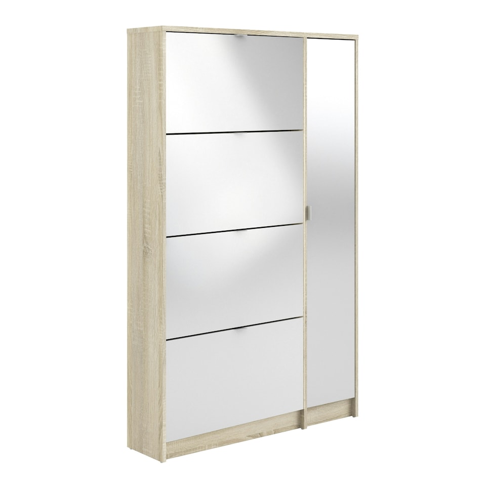 image 1 of Shoes Shoe Cabinet 4 Flip Down Doors and 2 layers 1 Mirror Door Oak structure