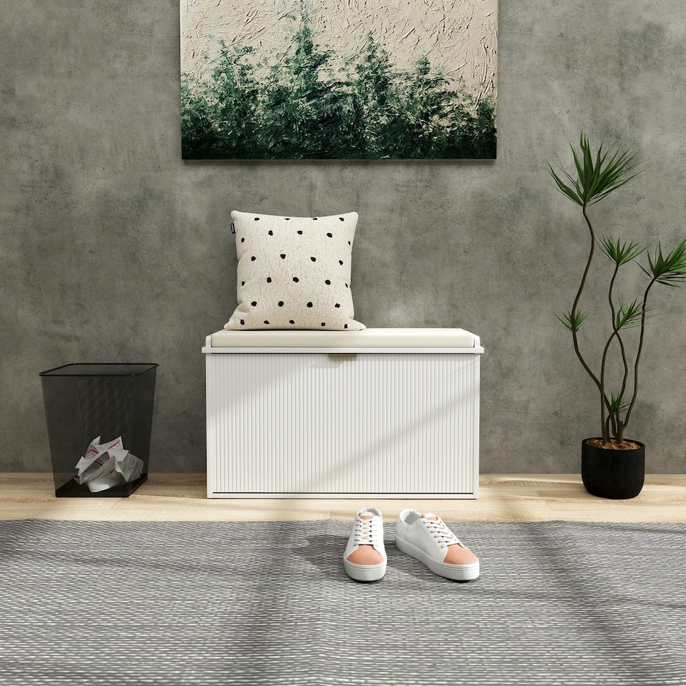 image 1 of HOMCOM Shoe Storage Bench with Cushion and Flip-Drawer White