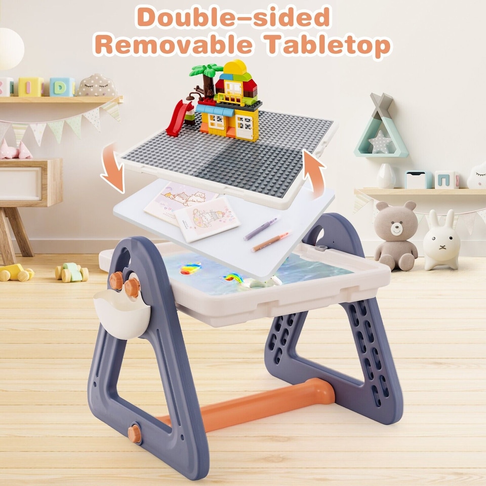 image 1 of COSTWAY 2-in-1 Kids Art Table & Easel with Desktop