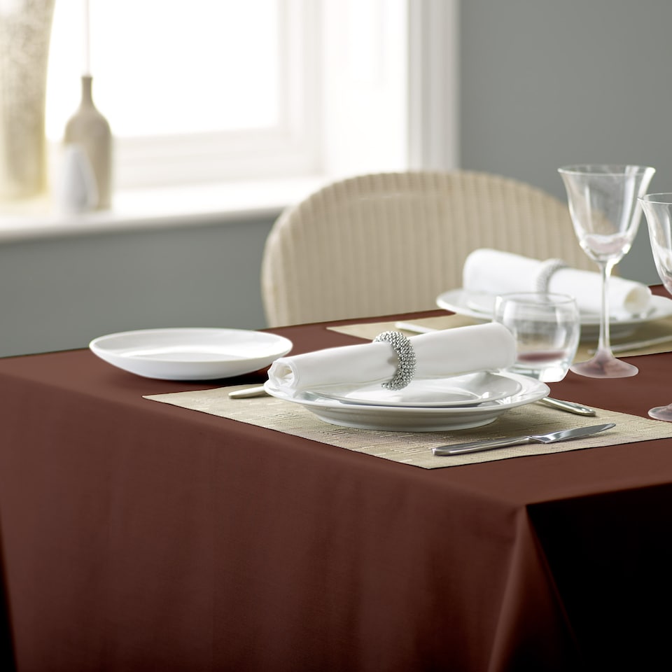 image 1 of Polyester Plain Tablecloths-Cocoa-114 x 114cm