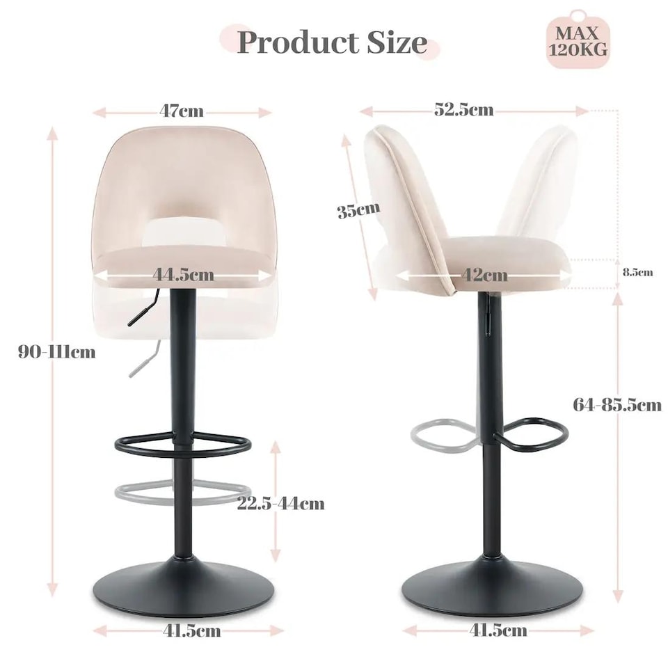 image 1 of SONARA Set of 1 Adjustable Velvet Upholstered Breakfast Bar Stools | White