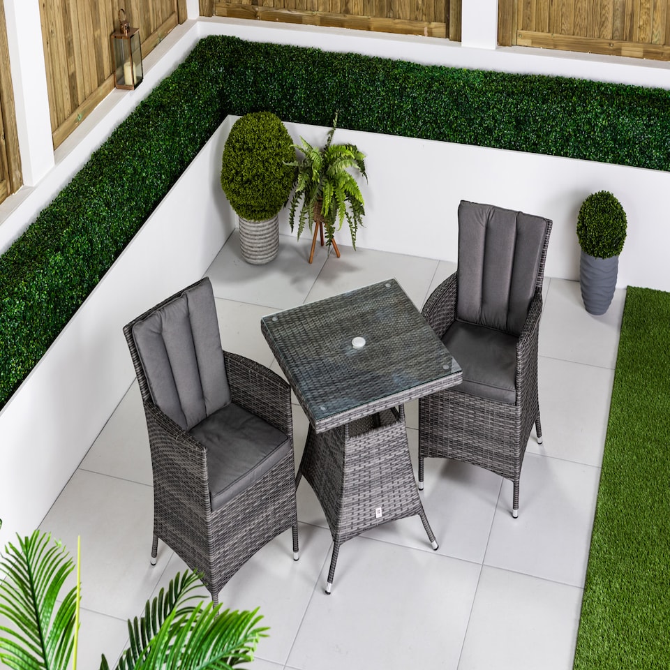 image 1 of Savannah Square Rattan Garden Bistro Table and Chairs Set 2 Seater | Grey | Grey