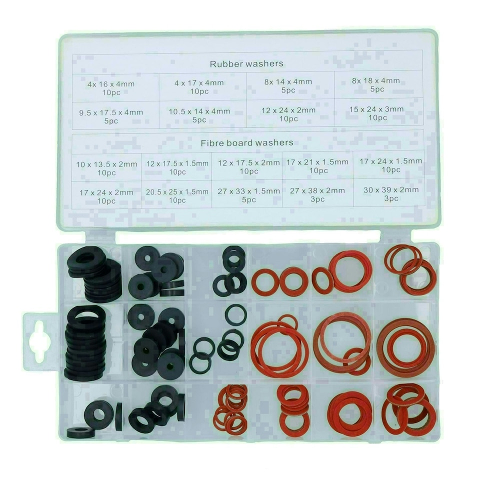 image 1 of 141pc Sealing Washer Assortment Set Rubber and Fibre Seal Plumbers Washers