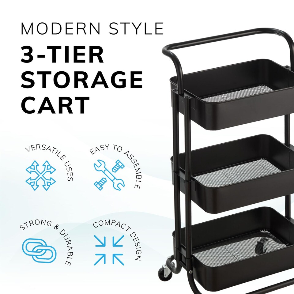 image 1 of House of Home 3 Tier Storage Cart On Wheels Home Kitchen Office Bath-Bedroom Organiser Black | Black