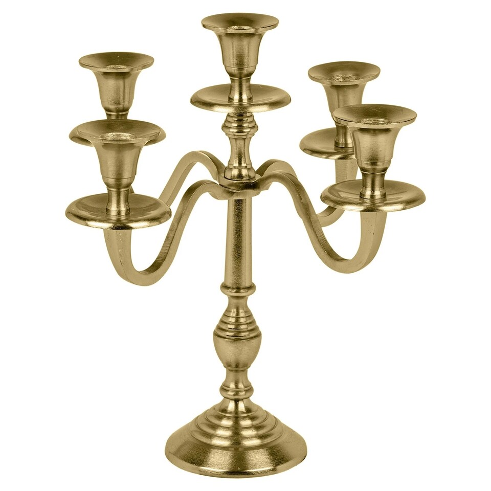 image 1 of 5 Arm Metal Candle Holder Stand Vintage Candelabra Centrepiece Home Decor 30cm | Gold | Gold | 1