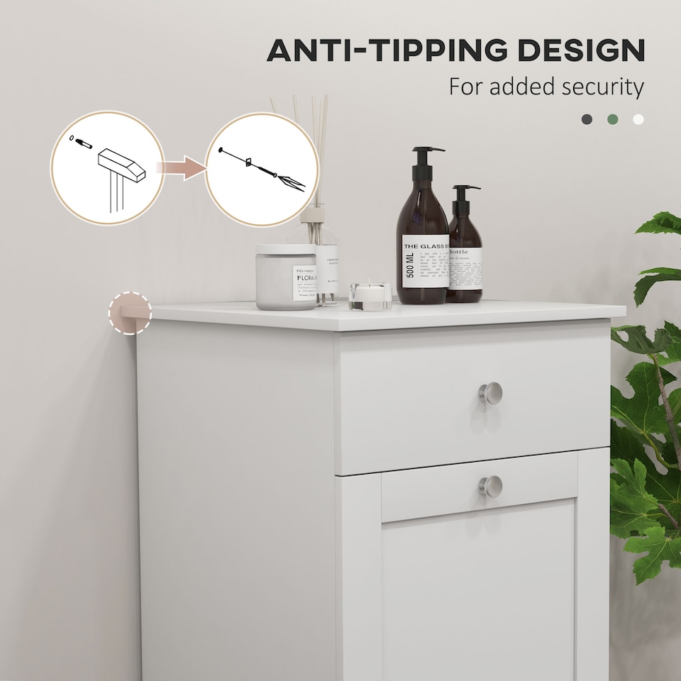 image 1 of HOMCOM Bathroom Cabinet with Folding Laundry Hamper and Drawer, White