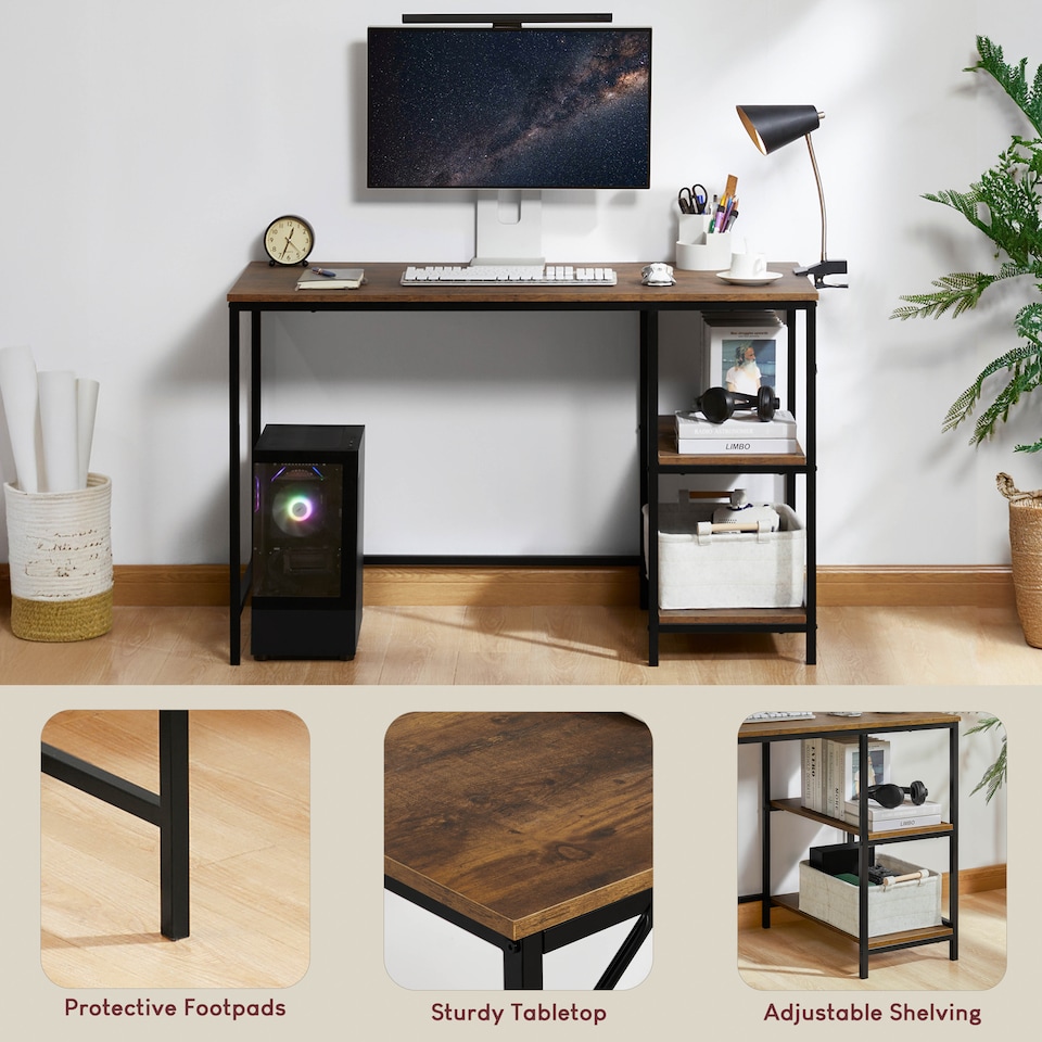image 1 of Vida Designs Brooklyn Computer Desk 2 Shelves Home Office Workstation, Dark Wood