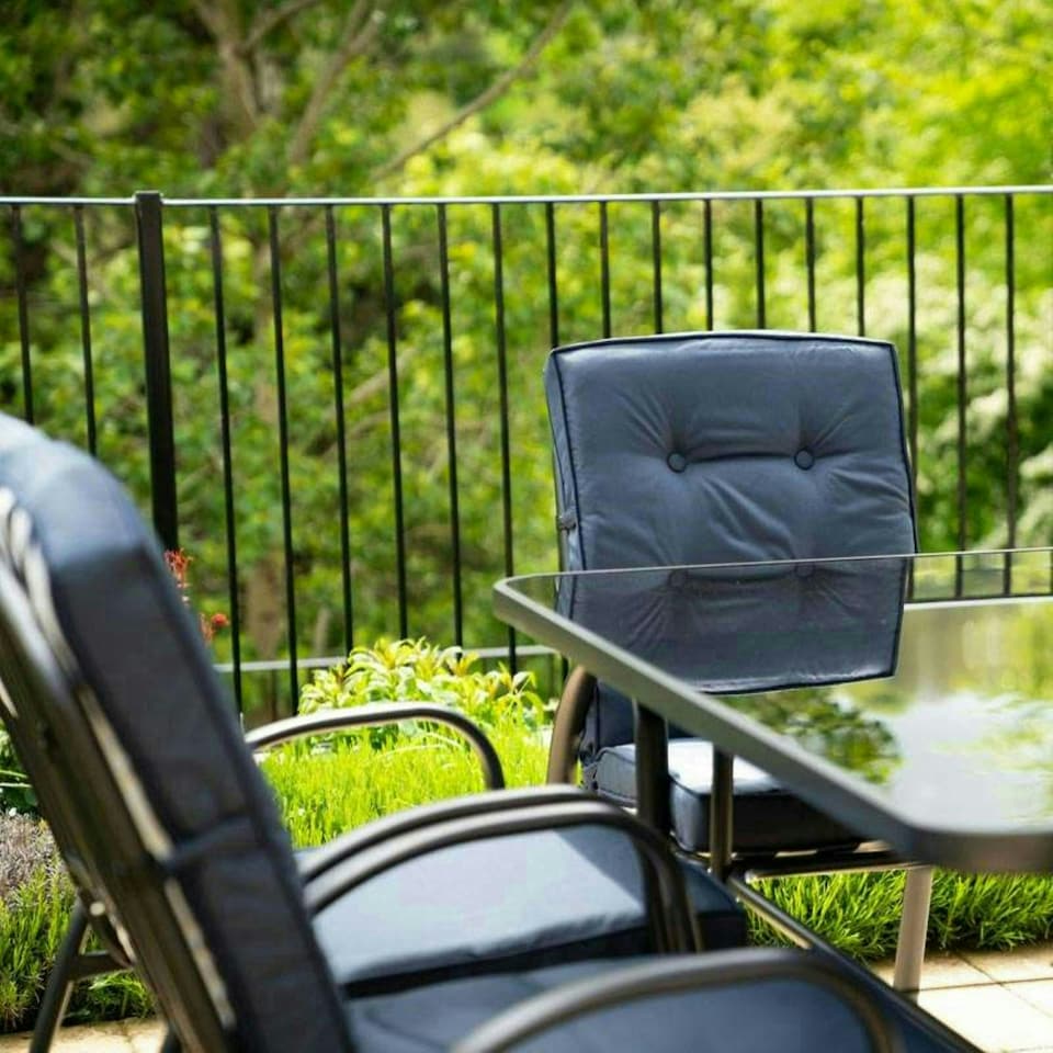 image 1 of Hectare 6 Seater Outdoor Furniture Rectangular Glass Table with Parasol Navy