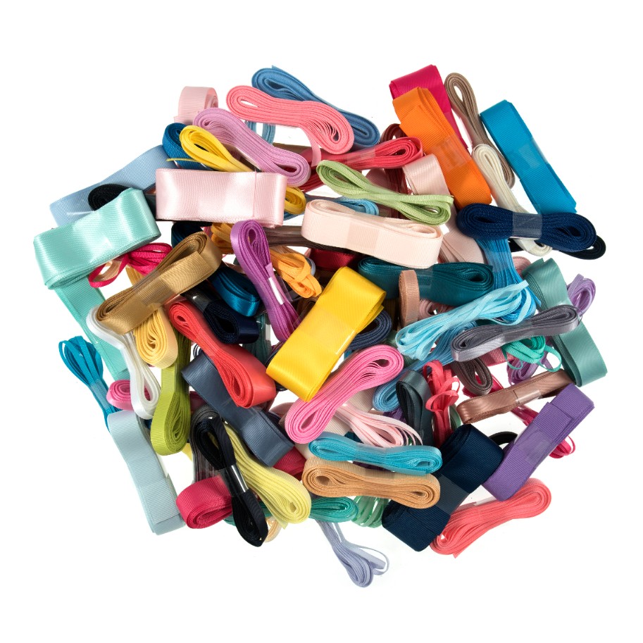 Trimits Ribbon Bundle - Plain Satin & Grosgrain, 3m x 3-25mm, 100 Pieces, Assorted Colours, Craft Essentials