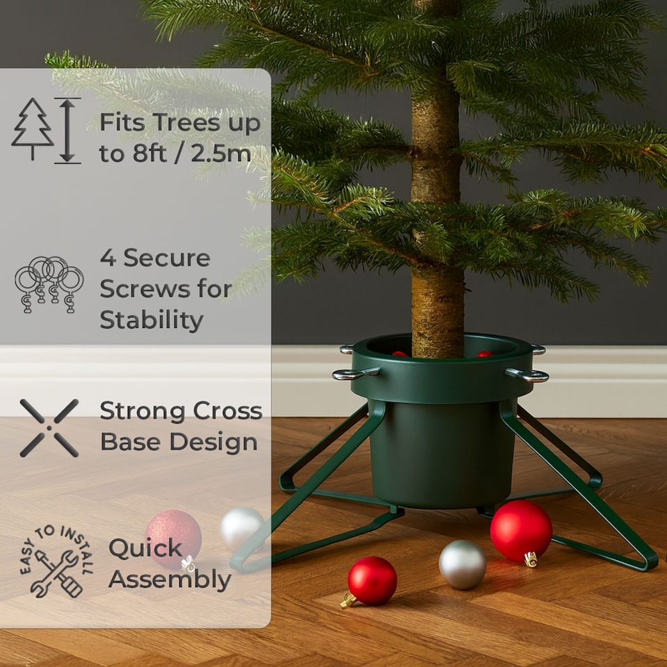 image 1 of Neo Christmas Tree Stand for Real Trees up to 8ft Extra Large Heavy Duty Metal Base | Green | Green